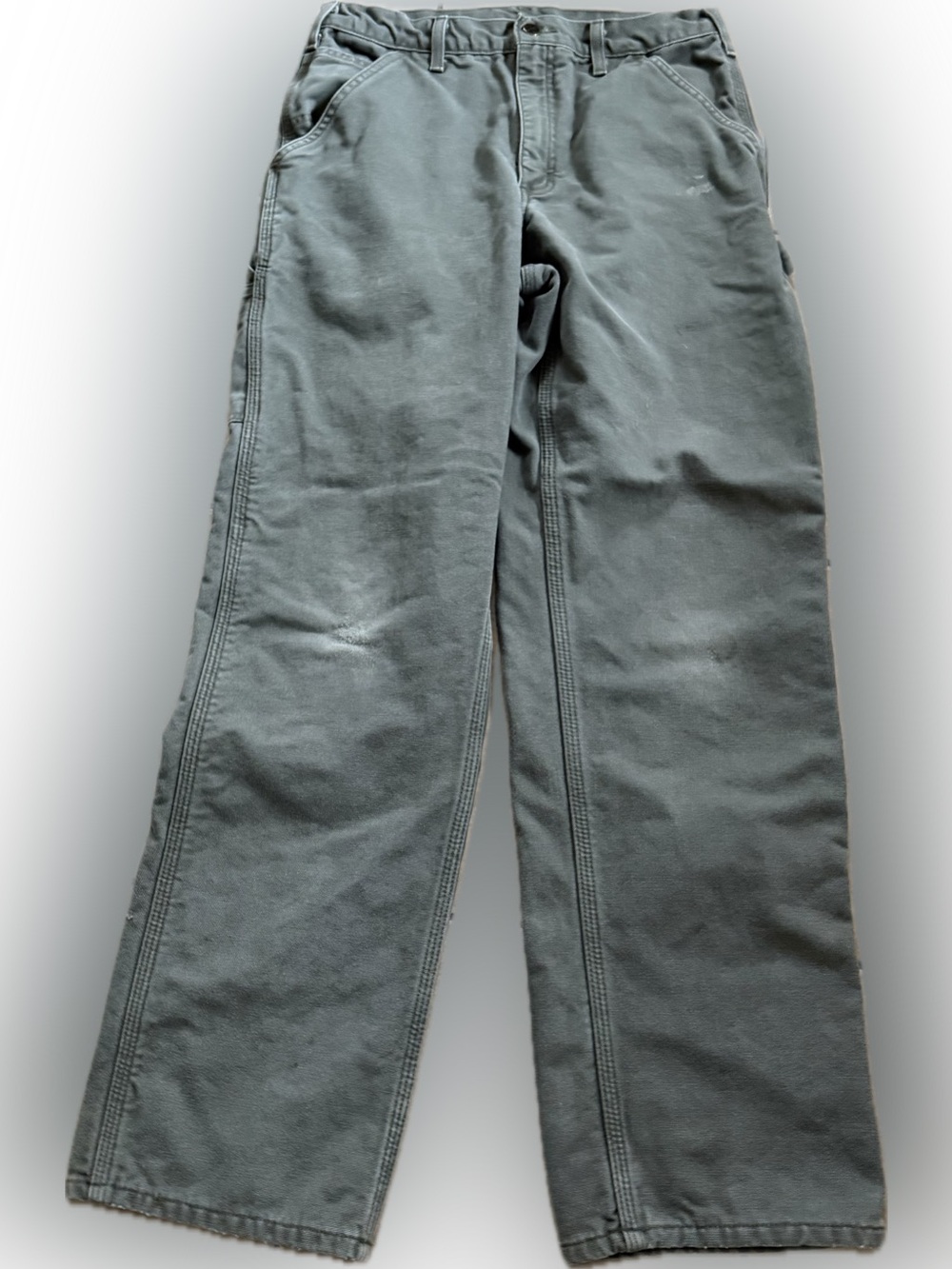 Carhartt Pants Men 31x32 Green Loose Fit Flannel Lined Duck Canvas B11 MOS